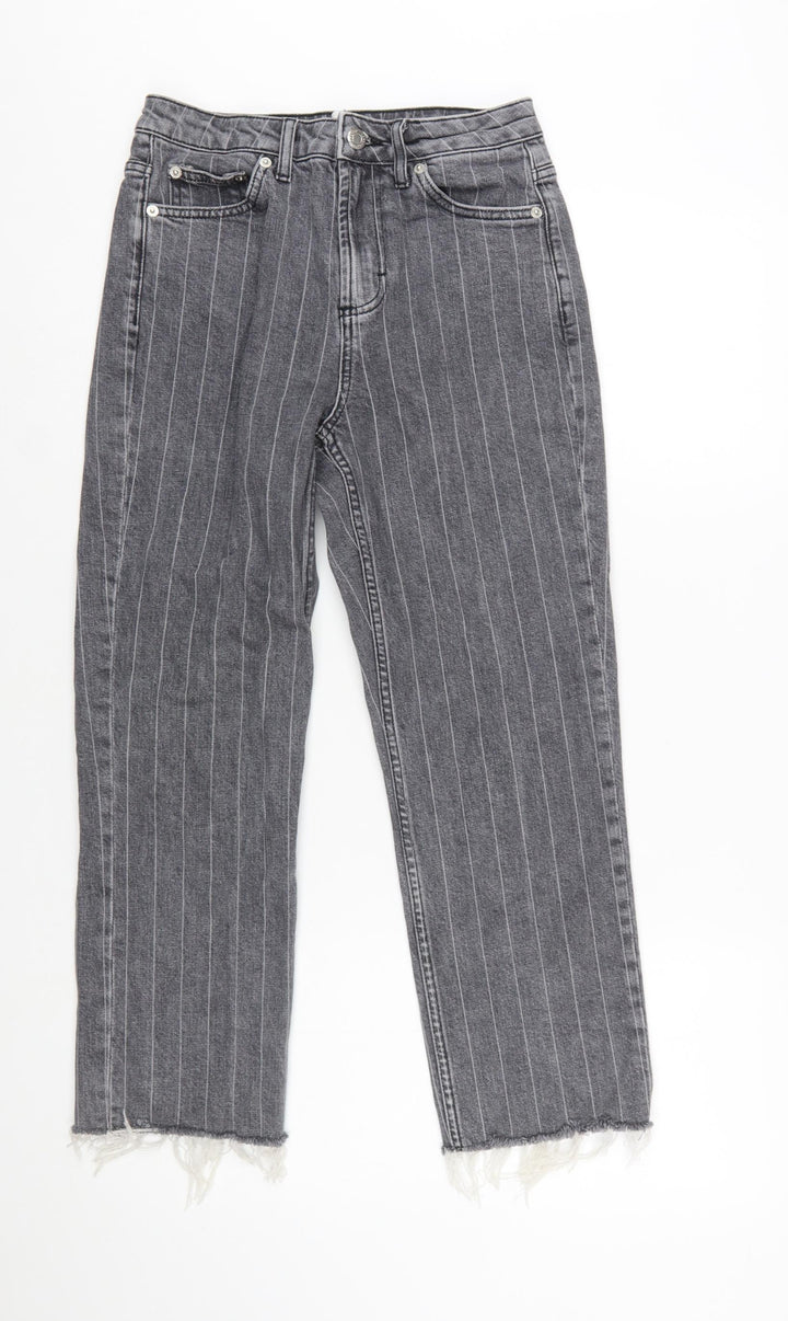 Topshop Women’s Grey Straight Leg Jeans Size 8 Frayed Hem 26W 30L