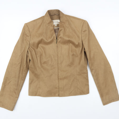 Next Womens Beige Suede Jacket Size 12 Regular Zip Front
