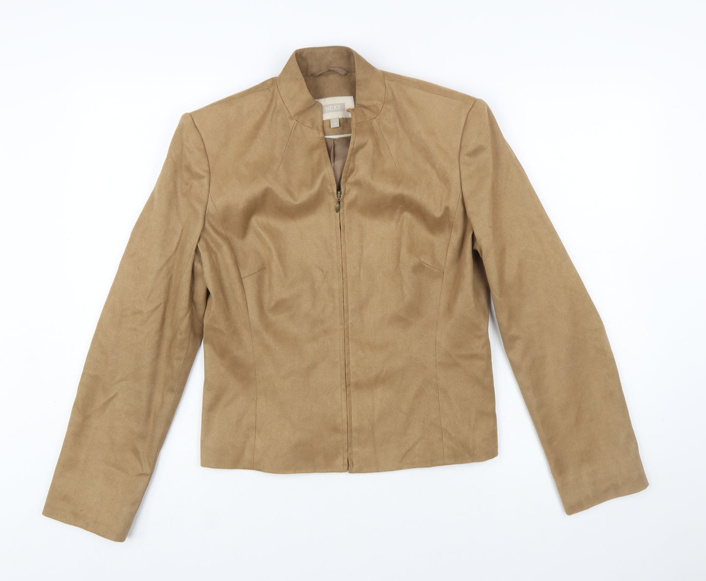 Next Womens Beige Suede Jacket Size 12 Regular Zip Front