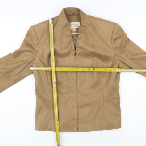 Next Womens Beige Suede Jacket Size 12 Regular Zip Front