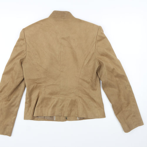 Next Womens Beige Suede Jacket Size 12 Regular Zip Front