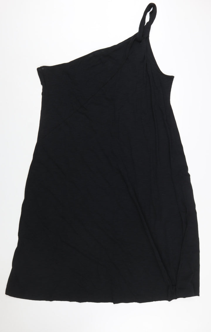 Marks and Spencer Womens Black One Shoulder Jersey Slip Dress Size 24