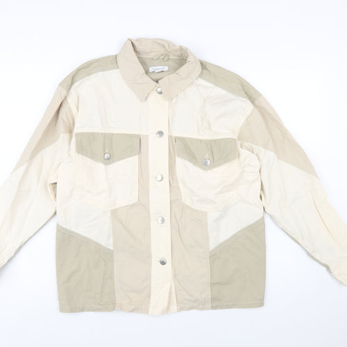 Topshop Women Beige Cotton Panelled Button-Up Jacket M