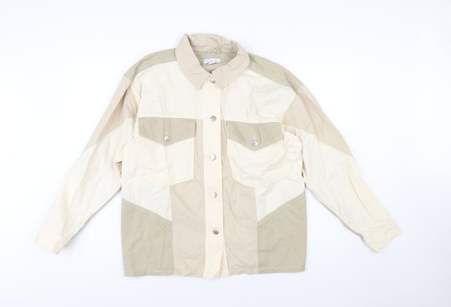 Topshop Women Beige Cotton Panelled Button-Up Jacket M