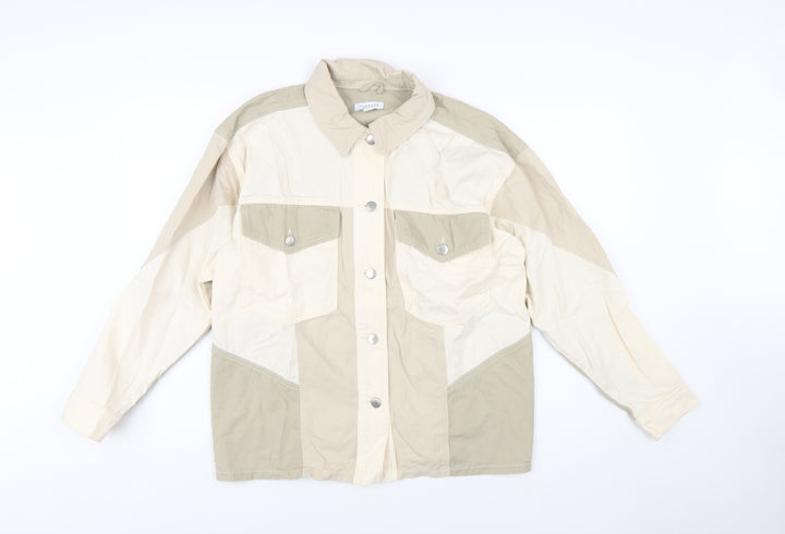 Topshop Women Beige Cotton Panelled Button-Up Jacket M