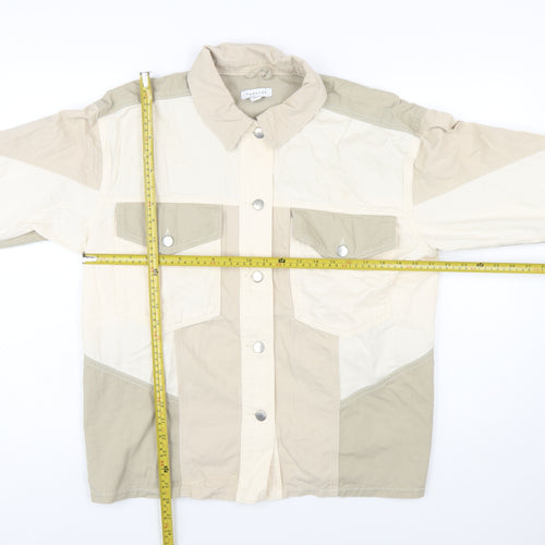 Topshop Women Beige Cotton Panelled Button-Up Jacket M