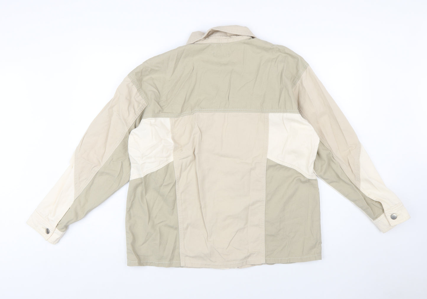 Topshop Women Beige Cotton Panelled Button-Up Jacket M