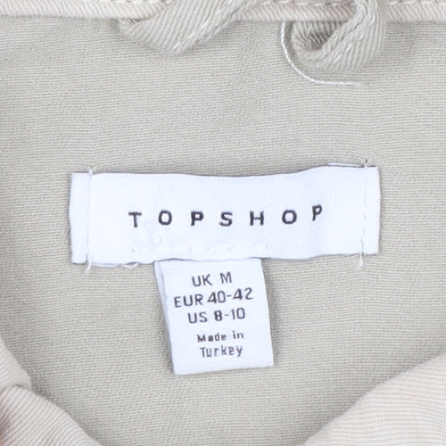 Topshop Women Beige Cotton Panelled Button-Up Jacket M