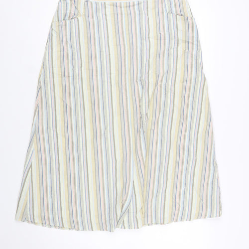 David Nieper Women’s Multicoloured Striped A-Line Linen Midi Skirt Size 16