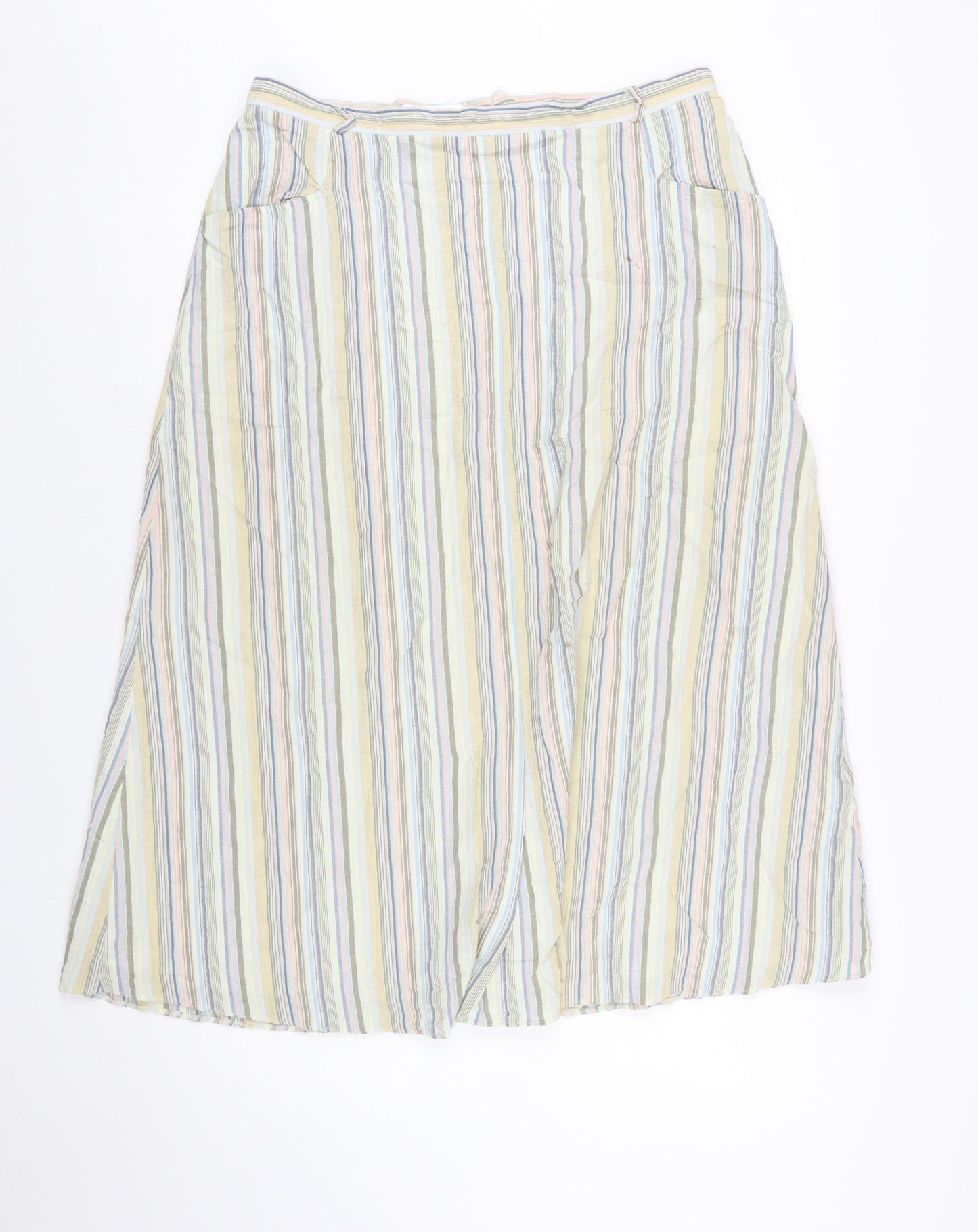 David Nieper Women’s Multicoloured Striped A-Line Linen Midi Skirt Size 16