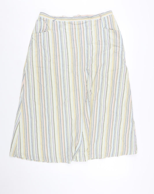 David Nieper Women’s Multicoloured Striped A-Line Linen Midi Skirt Size 16