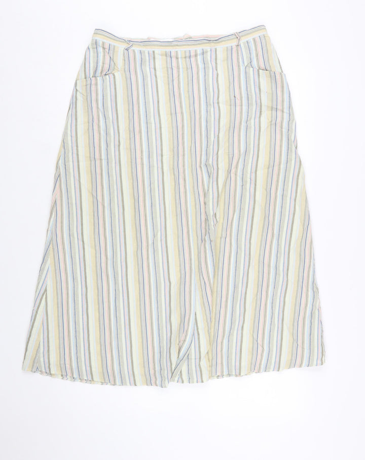 David Nieper Women’s Multicoloured Striped A-Line Linen Midi Skirt Size 16