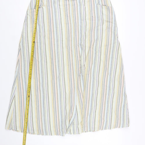 David Nieper Women’s Multicoloured Striped A-Line Linen Midi Skirt Size 16