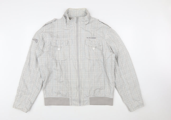 Burton Men's Grey Checked Full Zip Bomber Jacket Size 2XL