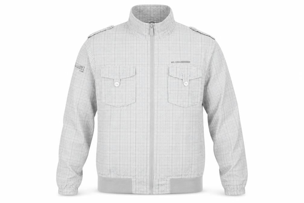 Front view of Burton Men's Grey Checked Full Zip Bomber Jacket, size 2XL