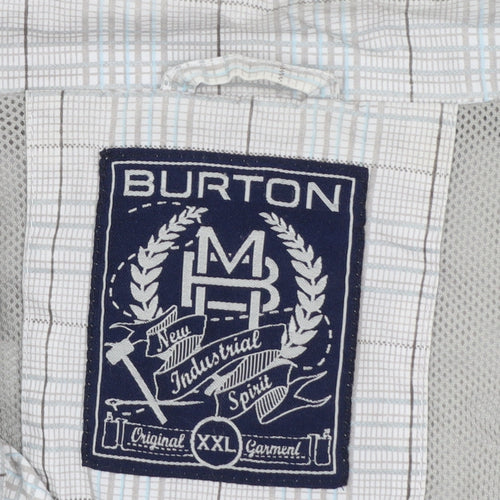 Burton Men's Grey Checked Full Zip Bomber Jacket Size 2XL
