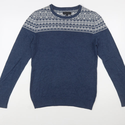 RW&CO. Men’s Blue Fair Isle Crew Neck Jumper XS