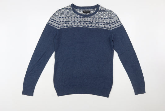 RW&CO. Men’s Blue Fair Isle Crew Neck Jumper XS