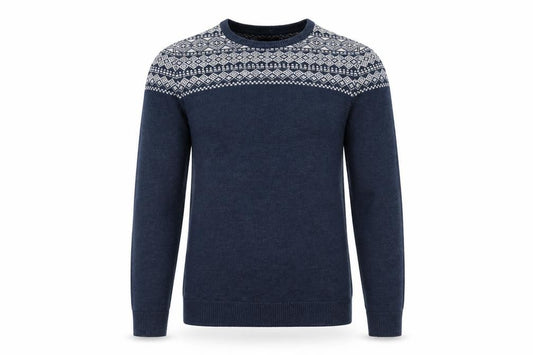 Front view of RW&CO. Men’s Blue Fair Isle Crew Neck Jumper XS