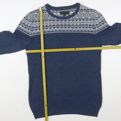 RW&CO. Men’s Blue Fair Isle Crew Neck Jumper XS