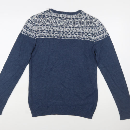 RW&CO. Men’s Blue Fair Isle Crew Neck Jumper XS