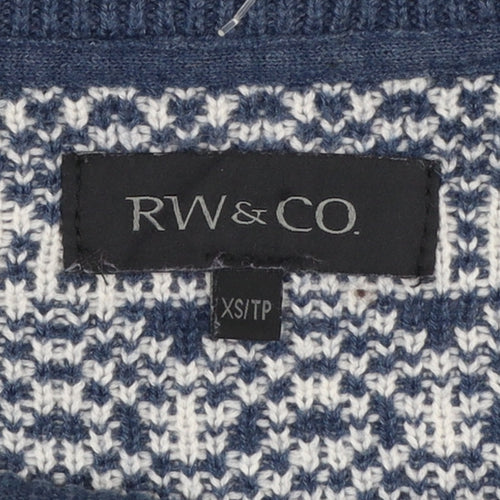 RW&CO. Men’s Blue Fair Isle Crew Neck Jumper XS