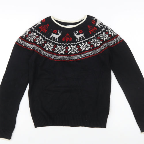 Charter Club Girls Black Christmas Fair Isle Jumper L Cotton Blend