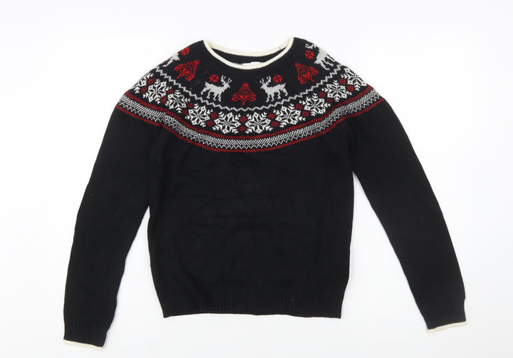 Charter Club Girls Black Christmas Fair Isle Jumper L Cotton Blend