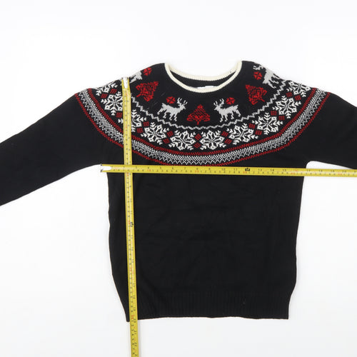 Charter Club Girls Black Christmas Fair Isle Jumper L Cotton Blend
