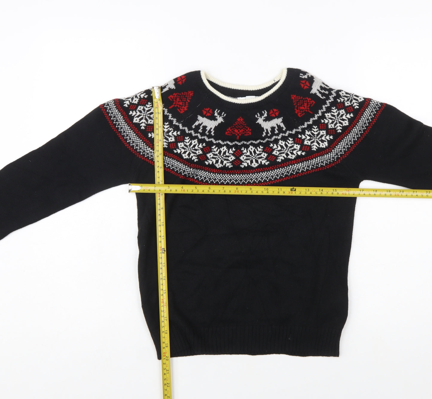 Charter Club Girls Black Christmas Fair Isle Jumper L Cotton Blend