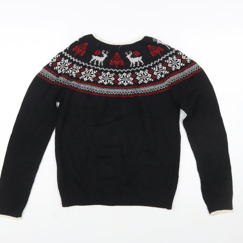 Charter Club Girls Black Christmas Fair Isle Jumper L Cotton Blend