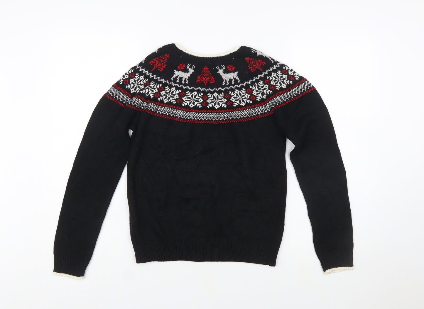 Charter Club Girls Black Christmas Fair Isle Jumper L Cotton Blend
