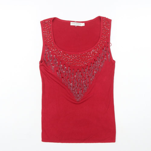 Casa Donna Womens Red Beaded Tank Top M Sleeveless Stretch Jersey
