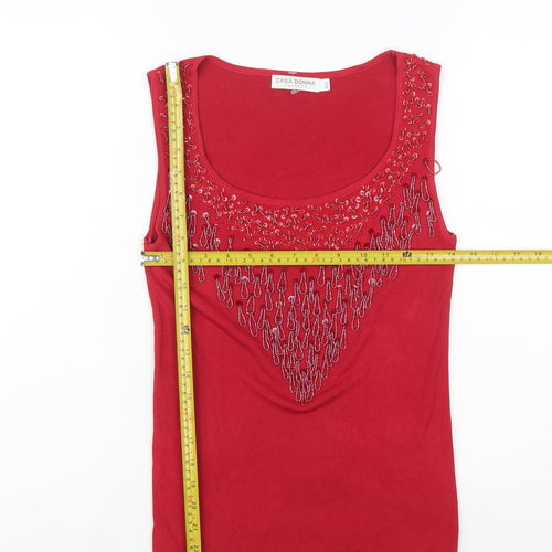 Casa Donna Womens Red Beaded Tank Top M Sleeveless Stretch Jersey