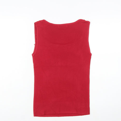 Casa Donna Womens Red Beaded Tank Top M Sleeveless Stretch Jersey
