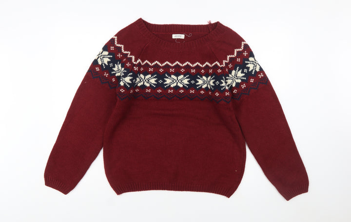 Ardene Womens Red Fair Isle Knit Jumper Size L Winter Pullover