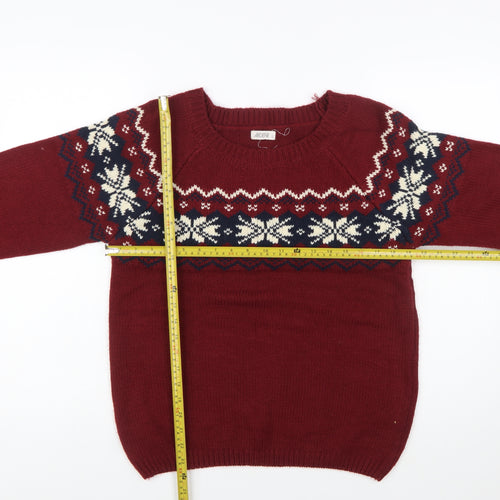 Ardene Womens Red Fair Isle Knit Jumper Size L Winter Pullover