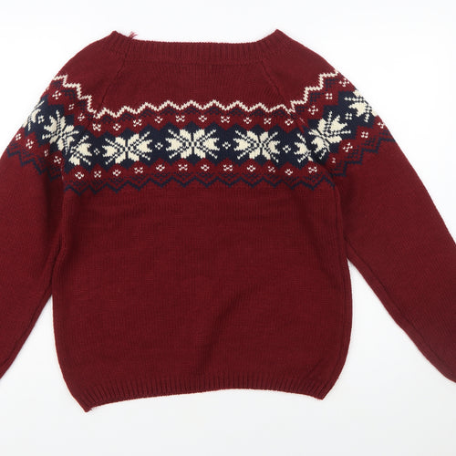 Ardene Womens Red Fair Isle Knit Jumper Size L Winter Pullover