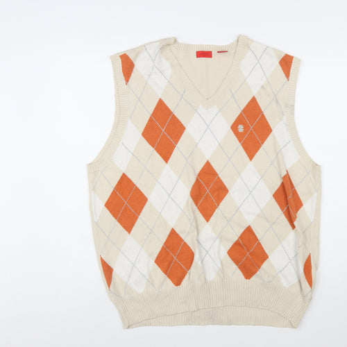 IZOD Womens Beige Argyle V-Neck Cotton Knit Sleeveless Jumper Vest XL