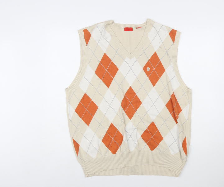 IZOD Womens Beige Argyle V-Neck Cotton Knit Sleeveless Jumper Vest XL