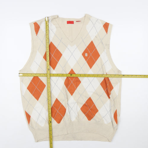 IZOD Womens Beige Argyle V-Neck Cotton Knit Sleeveless Jumper Vest XL