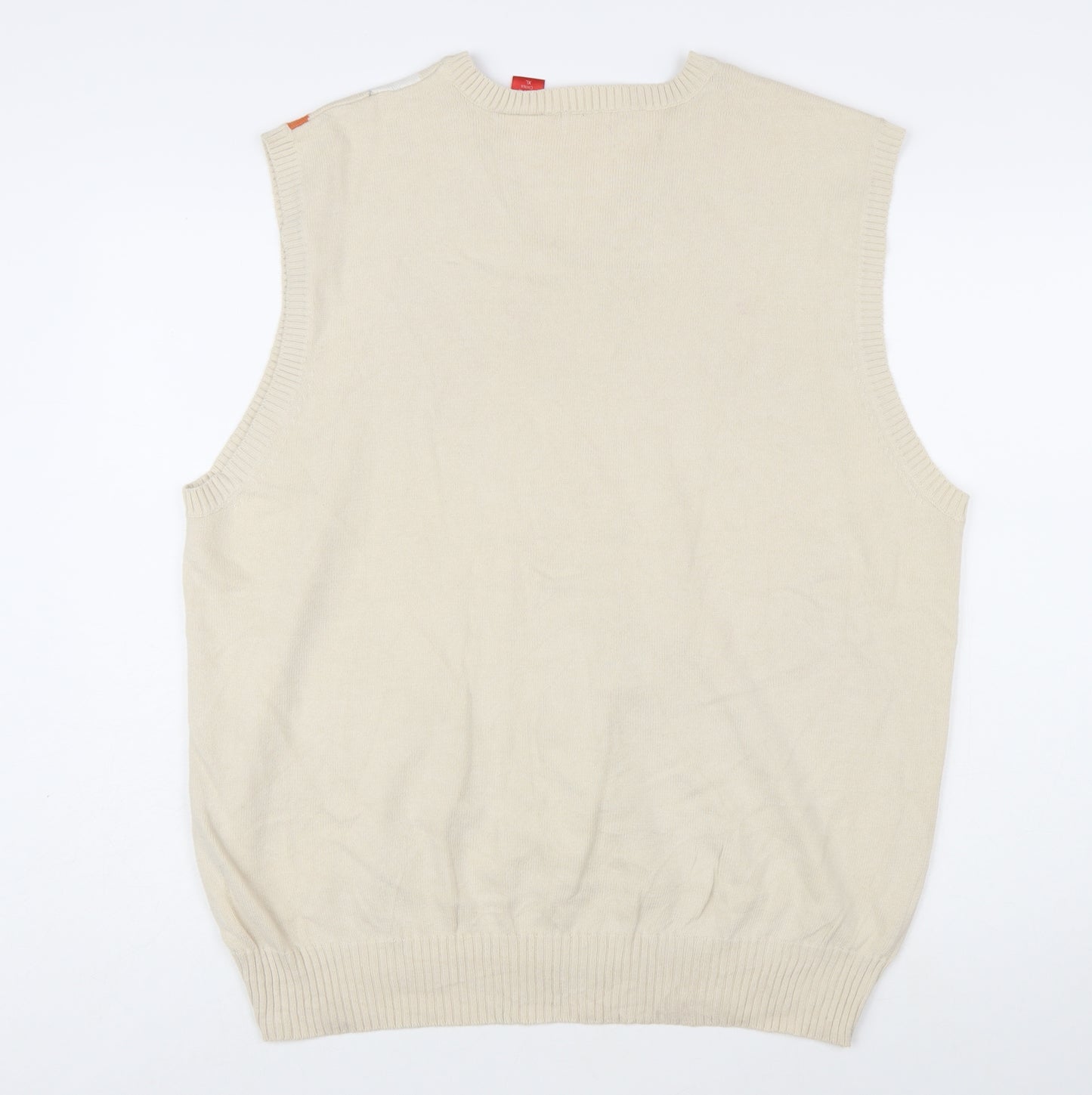 IZOD Womens Beige Argyle V-Neck Cotton Knit Sleeveless Jumper Vest XL