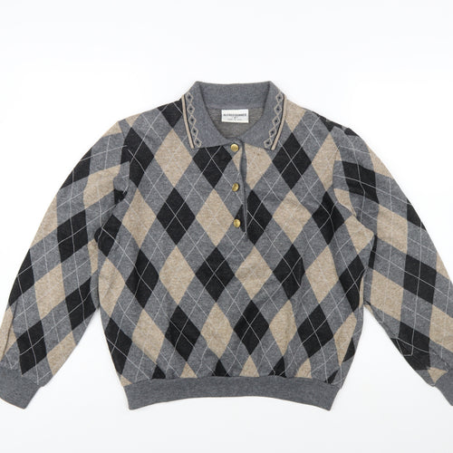 Alfred Dunner Men’s Grey Argyle Collared Henley Knit Jumper S