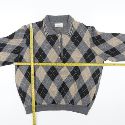Alfred Dunner Men’s Grey Argyle Collared Henley Knit Jumper S