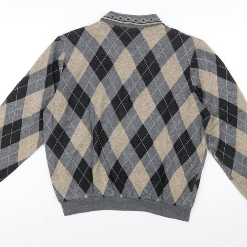Alfred Dunner Men’s Grey Argyle Collared Henley Knit Jumper S
