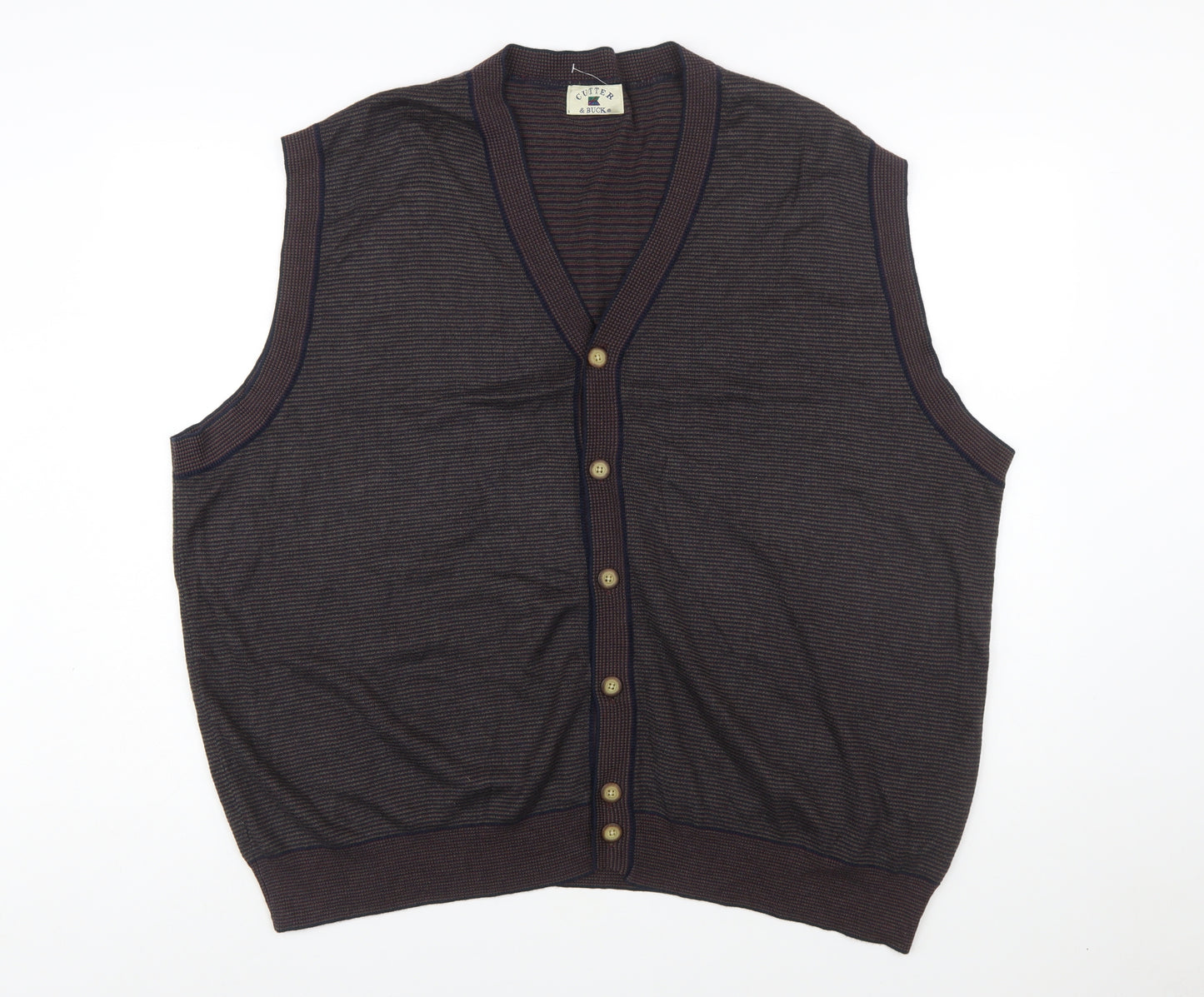 Cutter & Buck Men's Brown 2XL Sleeveless Button Knit Vest Jumper
