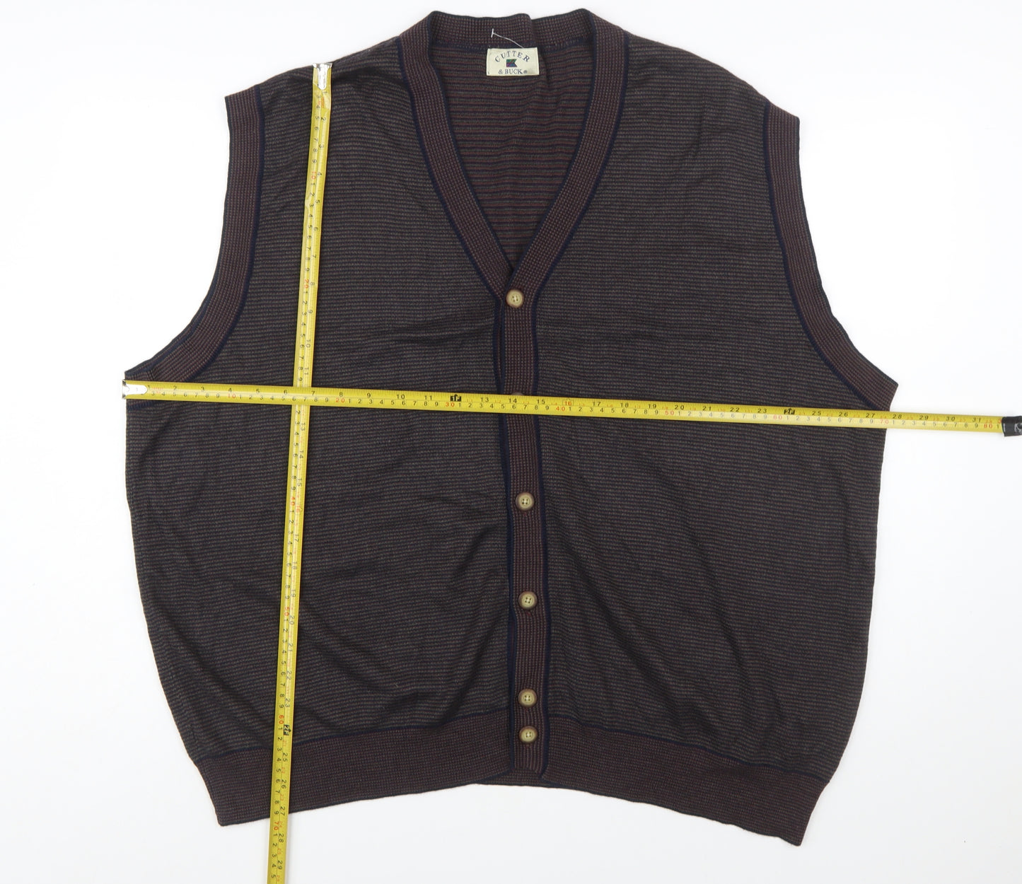 Cutter & Buck Men's Brown 2XL Sleeveless Button Knit Vest Jumper