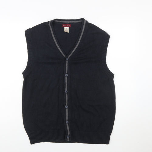 Hunt Club Men's Black Cotton Sleeveless Button Cardigan L