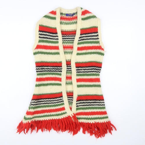 Hand Loomed Import Women's Multicoloured Wool Knit Fringe Vest M