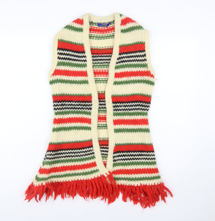 Hand Loomed Import Women's Multicoloured Wool Knit Fringe Vest M